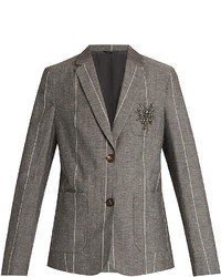 Brunello Cucinelli Embellished Striped Wool And Linen Blend Jacket