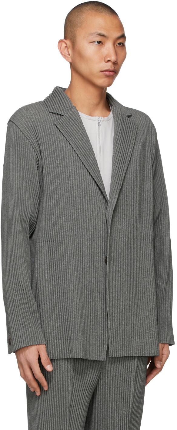 Homme Plissé Issey Miyake Grey Wool Like Light Blazer, $630 | SSENSE ...