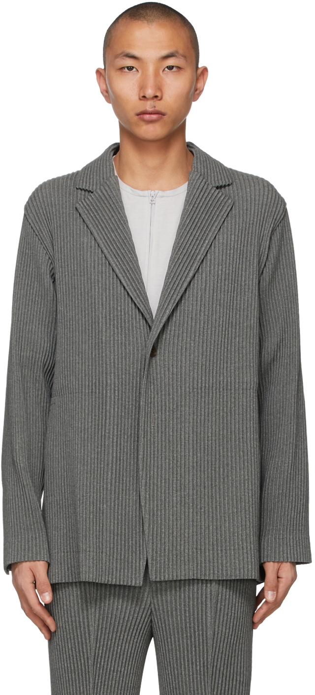 Homme Plissé Issey Miyake Grey Wool Like Light Blazer, $630 | SSENSE ...