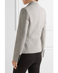 Tom Ford Leather Trimmed Wool And Mohair Blend Blazer Gray