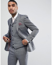RUDIE Light Grey Jacquard Skinny Fit Suit Jacket