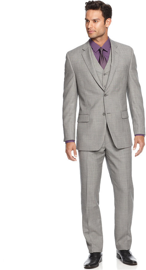 Alfani Light Grey Sharkskin Slim Fit Jacket, $360 | Macy's | Lookastic