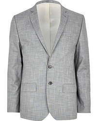 River Island Light Grey Slub Skinny Suit Jacket