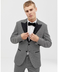 Jack & Jones Premium Slim Fit Tuxedo Blazer With Velvet Lapel In Grey Black