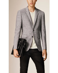 Burberry Slim Fit Puppy Tooth Cotton Wool Linen Tailored Jacket