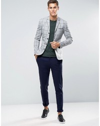 Asos Super Skinny Four Button Suit Jacket In Green Window Pane Check