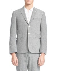 Thom Browne Trim Fit Mixed Gingham Linen Cotton Suit Jacket