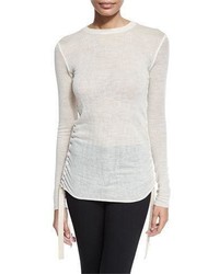 Helmut Lang Fine Wool Ruched Jersey Top Creme