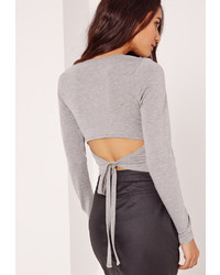 Missguided Open Tie Back Top Grey