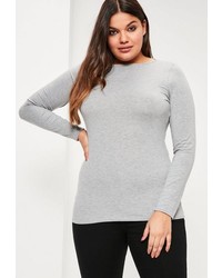 Missguided Plus Size Grey Long Sleeve Jersey Top
