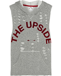The Upside Recovery Distressed Cotton Blend Terry Hooded Top Gray