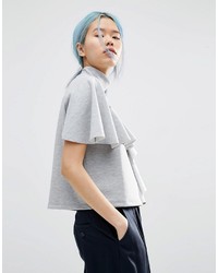 Asos White Funnel Neck Top With Frill Detail