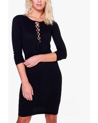 Boohoo Ashleigh Lace Up Front Bodycon Dress