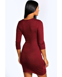 Boohoo Isobel Marl Fine Knit Wrap Rouched Bodycon Dress