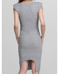 Choies Gray Elastic Cotton Mid Dress With Drawstring Waist