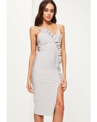 Missguided Grey Bandage Strappy Frill Detail Midi Dress