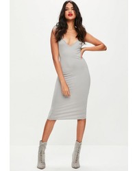 Missguided Grey Cami Strap Bodycon Midi Dress