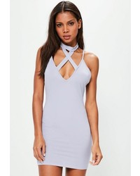 Missguided Grey Cross Front Choker Strappy Bodycon Dress