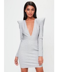 Missguided Grey Exaggerated Shoulder Bandage Bodycon Dress