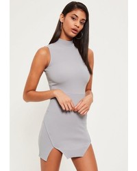 Missguided Grey High Neck Double Wrap Bodycon Dress