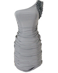 ChicNova Grey One Shoulder Body Conscious Jersey Dress With Frill