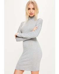 Missguided Grey Ruched Sleeve Bodycon Dress