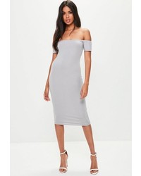 Missguided Grey Short Sleeve Bodycon Midi Dress