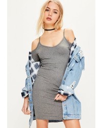 Missguided Grey Strap Cold Shoulder Bodycon Dress