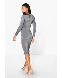 Boohoo Harly Tie With Cut Out Bodycon Midi Dress