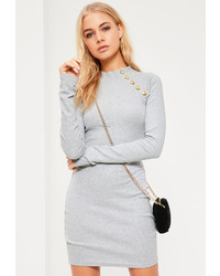 Missguided Grey Military Button Bodycon Dress