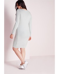 Missguided Plus Size Midi Long Sleeve Dress Ice Grey
