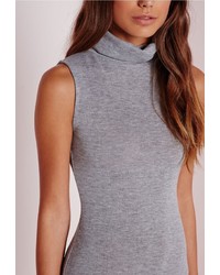 Missguided Roll Neck Knitted Midi Dress Grey Marl