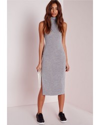 Missguided Roll Neck Knitted Midi Dress Grey Marl