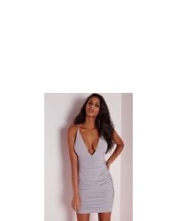 Missguided - Slinky Double Strap Ruche Bodycon Dress Grey