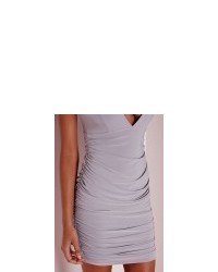 Missguided - Slinky Double Strap Ruche Bodycon Dress Grey