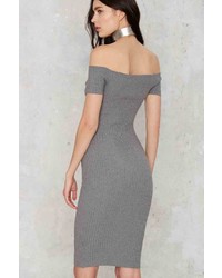 Factory Tori Ribbed Off The Shoulder Dress Gray