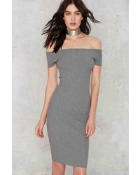 Factory Tori Ribbed Off The Shoulder Dress Gray
