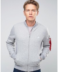 Alpha Industries Bomber Sweat Jacket In Slim Fit Gray