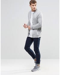 Asos Brand Jersey Bomber Jacket With Snaps In Gray Marl