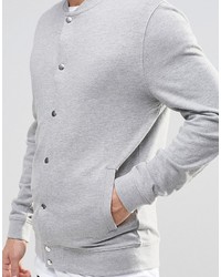 Asos Brand Jersey Bomber Jacket With Snaps In Gray Marl