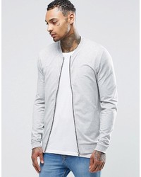 Asos Brand Muscle Fit Jersey Bomber Jacket In Gray Marl