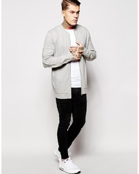 Asos Brand Oversized Jersey Bomber Jacket With Zip Sleeves In Gray