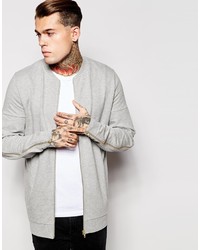 Asos Brand Oversized Jersey Bomber Jacket With Zip Sleeves In Gray