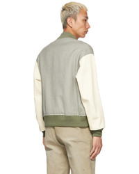 VISVIM Green Off White Varsity Leather Jacket