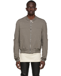Men's Grey Bomber Jacket, Beige Sweatpants, White Leather High Top