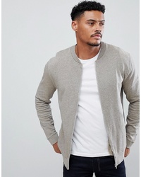 ASOS DESIGN Jersey Bomber Jacket In Overdye Beige Marl