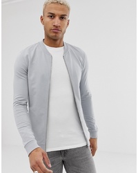 ASOS DESIGN Muscle Bomber Jersey Jacket In Grey