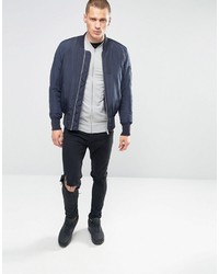 Asos Muscle Fit Jersey Bomber Jacket In Gray Marl
