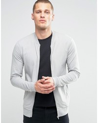 Asos Muscle Fit Jersey Bomber Jacket In Gray Marl