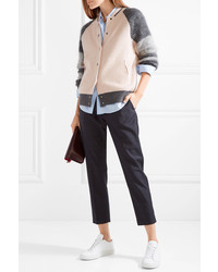Brunello Cucinelli Ribbed Cashmere And Mohair Blend Bomber Jacket Blush